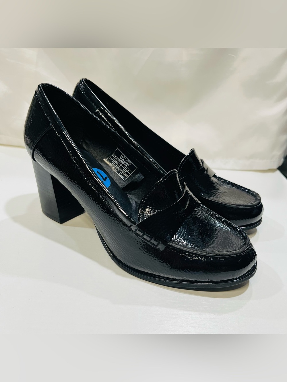 Jones New York Black Patent Leather Block Heel Loafers